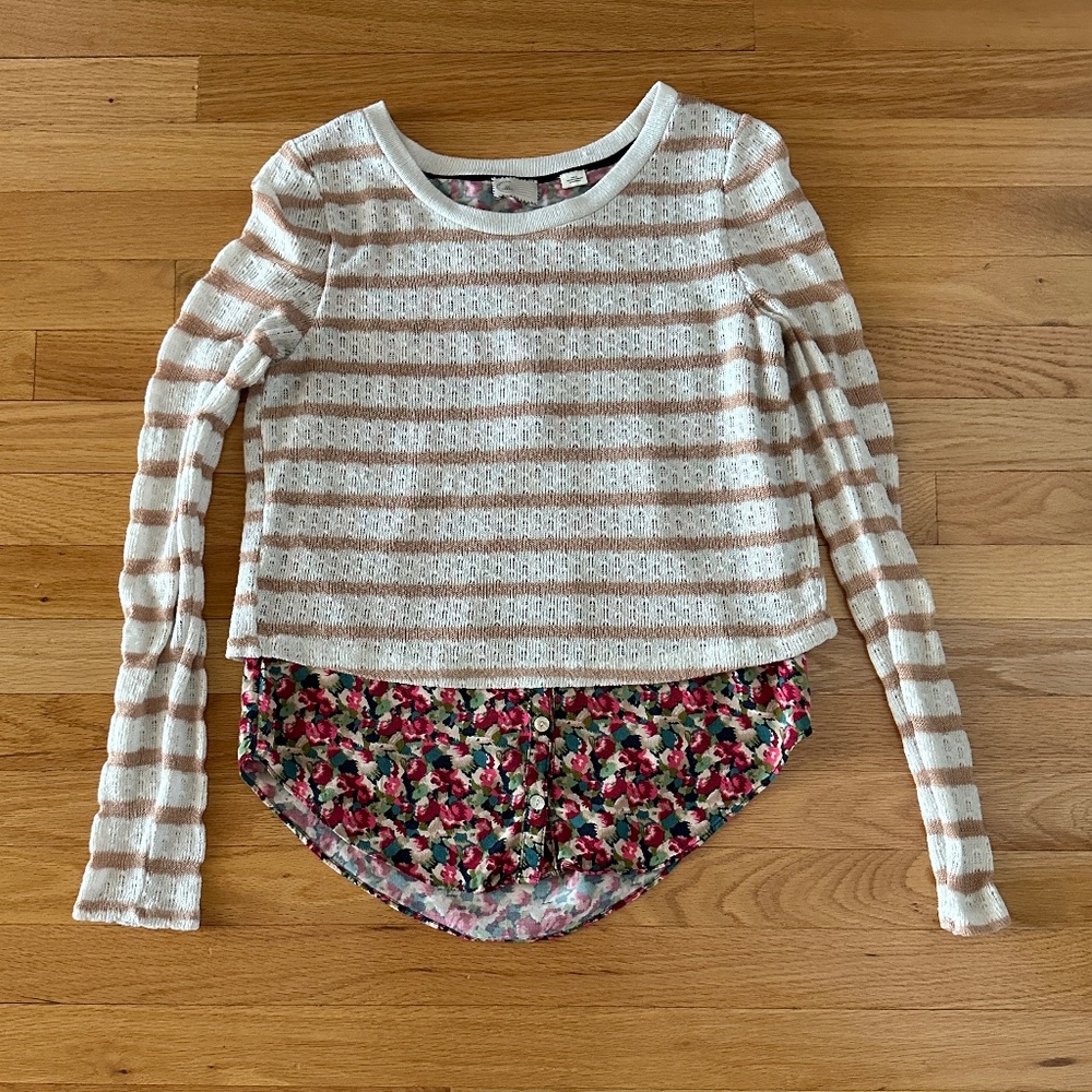 Anthropologie Postmark Ginny Pullover Striped Floral Top Size XS